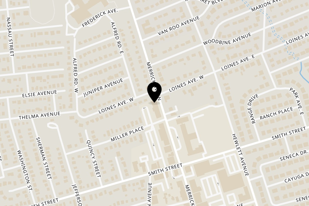 Map showing the location of Good Life Clubhaus Juice Bar & Play Café on 151 Merrick Ave in Merrick